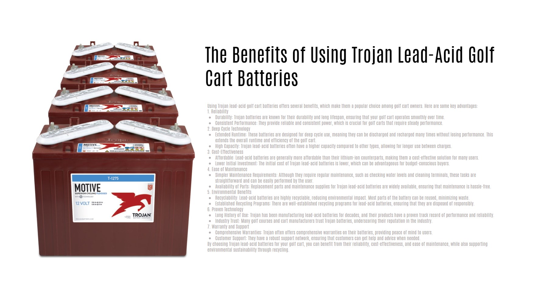 The Benefits of Using Trojan Lead-Acid Golf Cart Batteries
